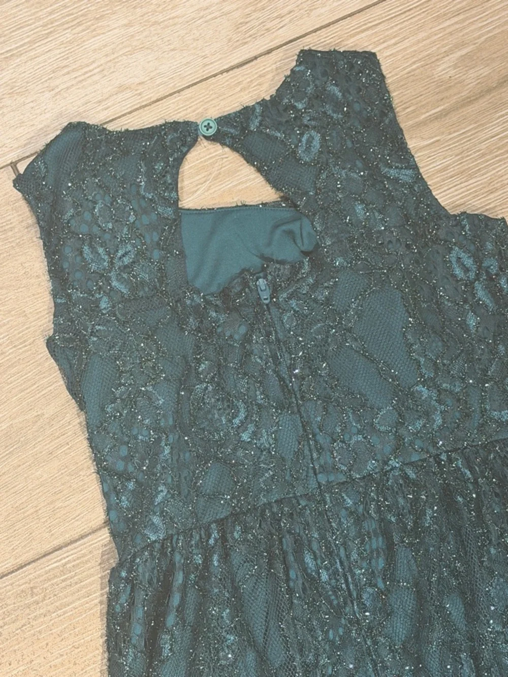 The Children's Place Dark Green Lace Sparkle Party Dress (LR)
